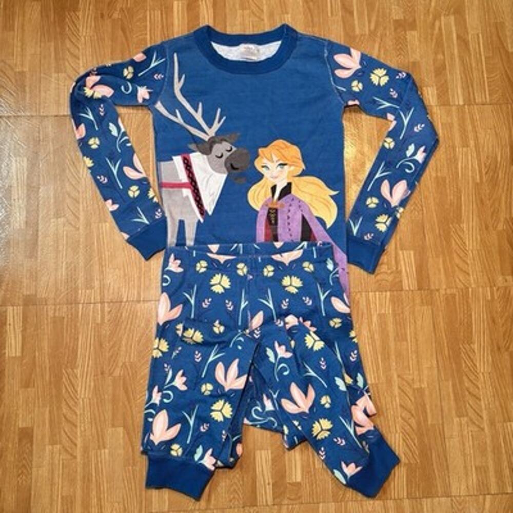 Hanna Andersson Disney Frozen 2 Anna Sven Pajama Set Girls Size 8 Blue Floral